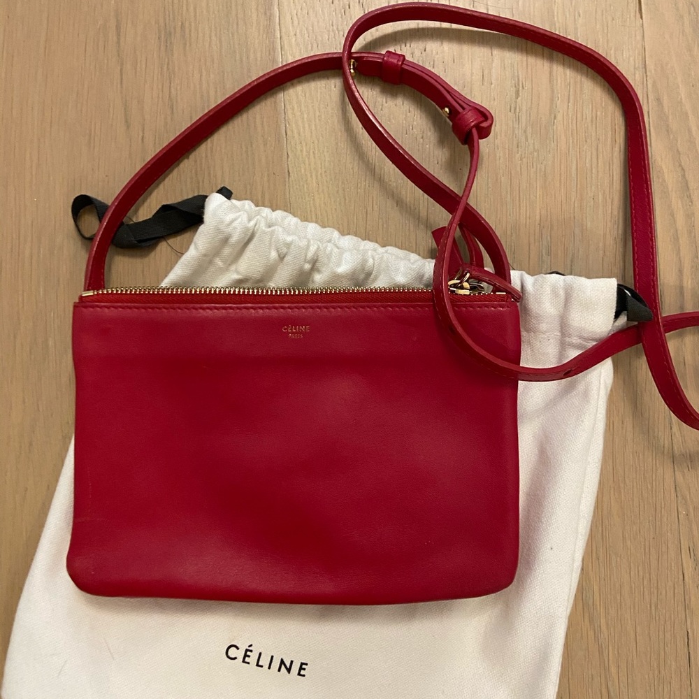 Celine Trio Crossbody Bag Red Leather Small
